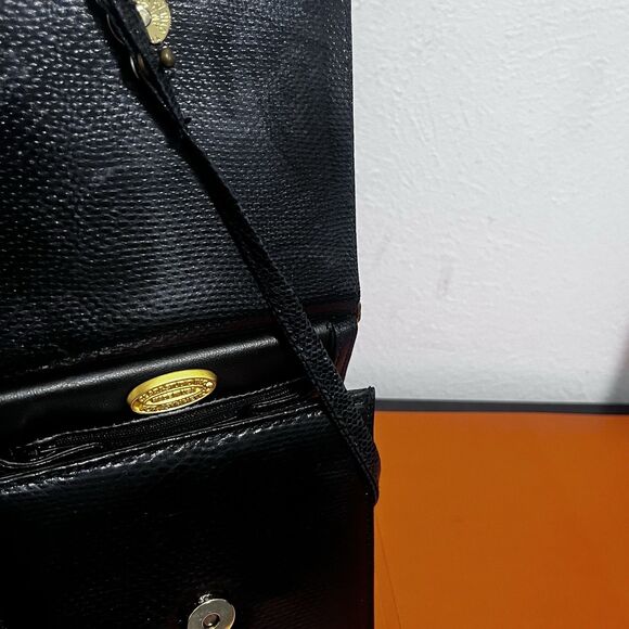 Clara Studio for Asymmetry Vtg Black Lizard Embossed Leather Bag 24K Gold Handle - Picture 13 of 16